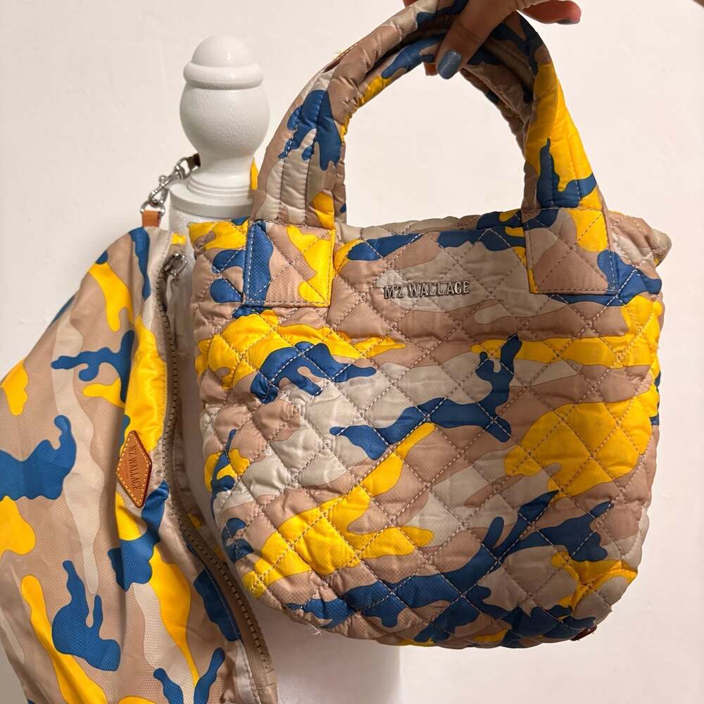 MZ Wallace Small Metro Tote Spring Camo Blue Yellow Quilted Nylon Gorpcore Rare